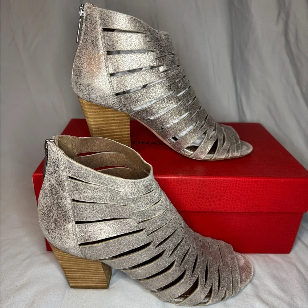 Donald J Pliner Greece-QA metallic suede cutout booties in Poppy Blush